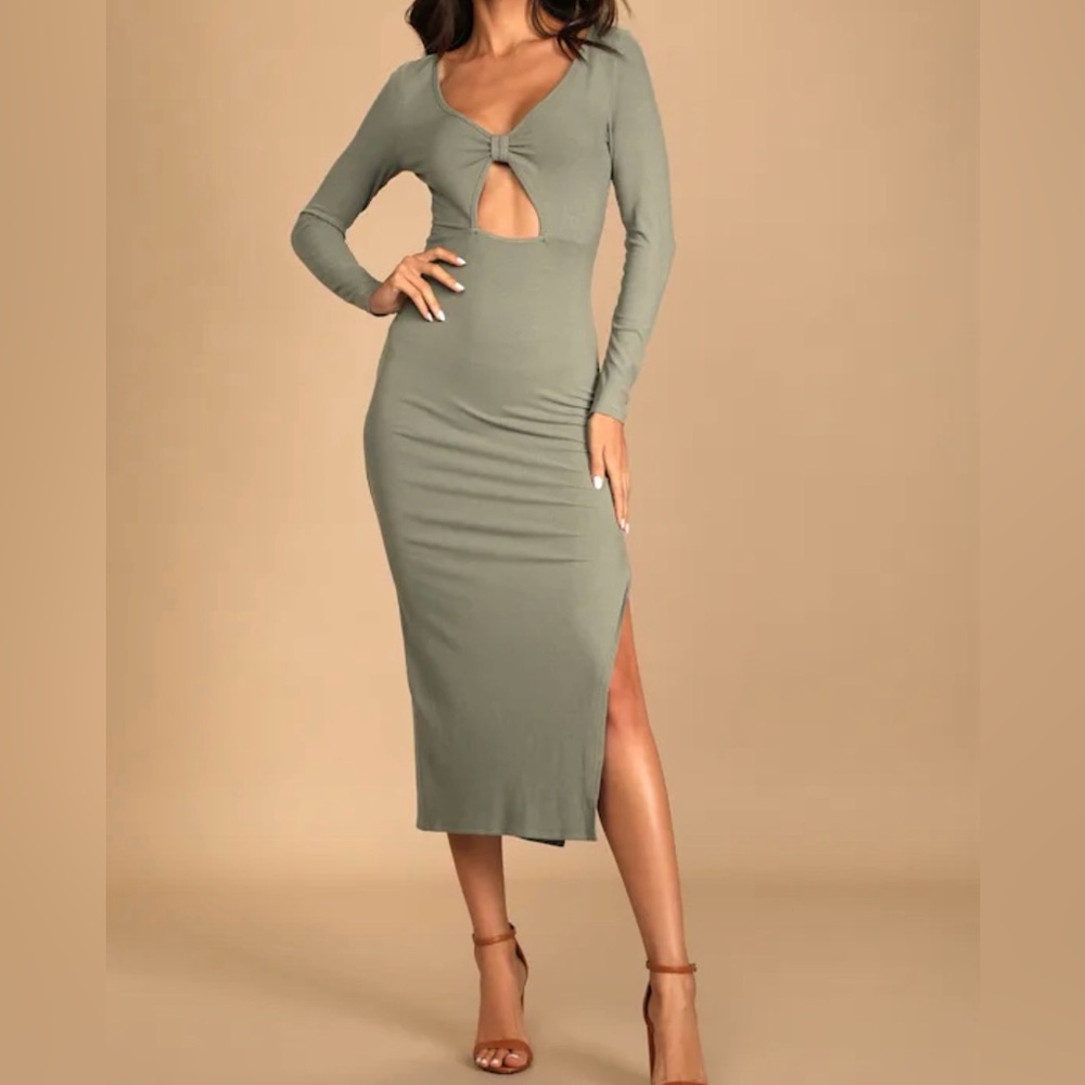 Chic sage ribbed Dress with long sleeves from Lulus